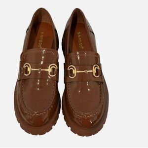 BAMBOO Glossy Brown Loafers with Gold Detail